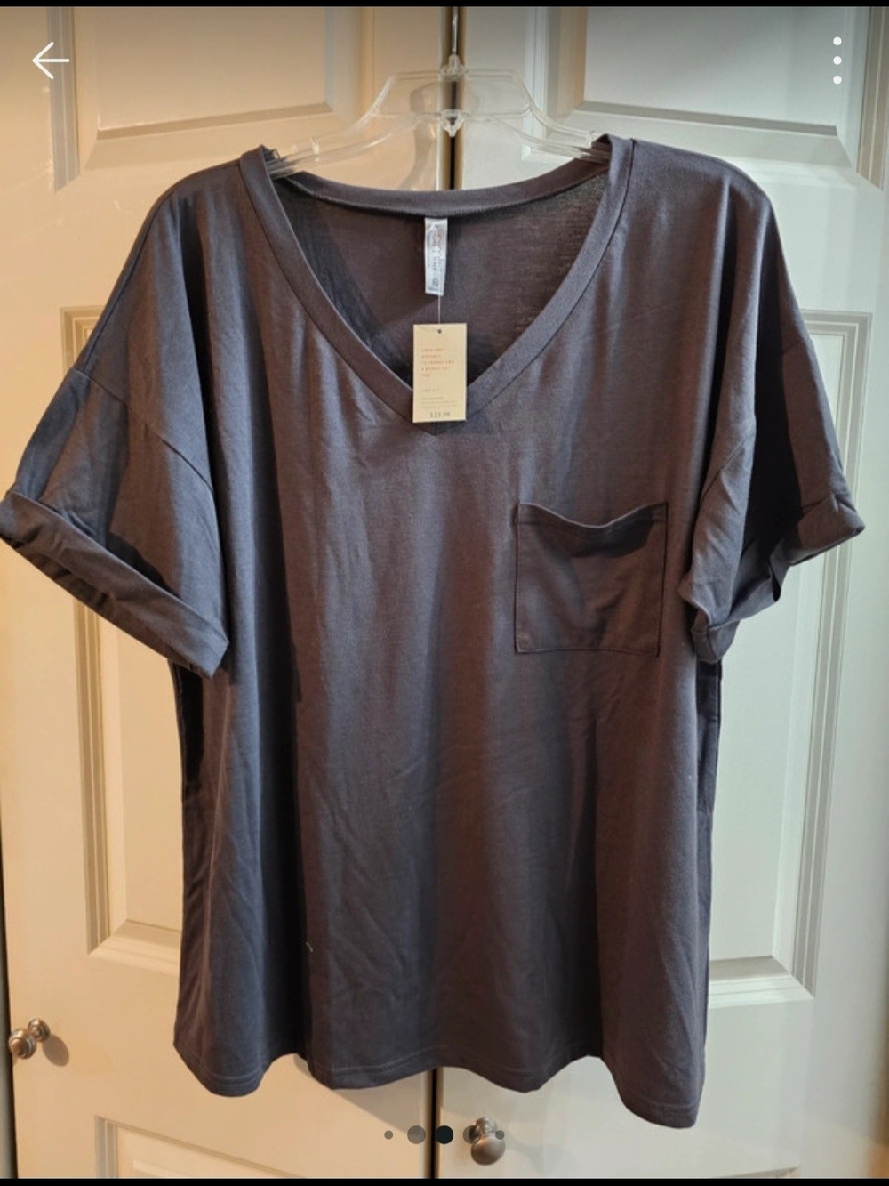 Simple V-Neck Pocket Tee in Charcoal Gray NWT
